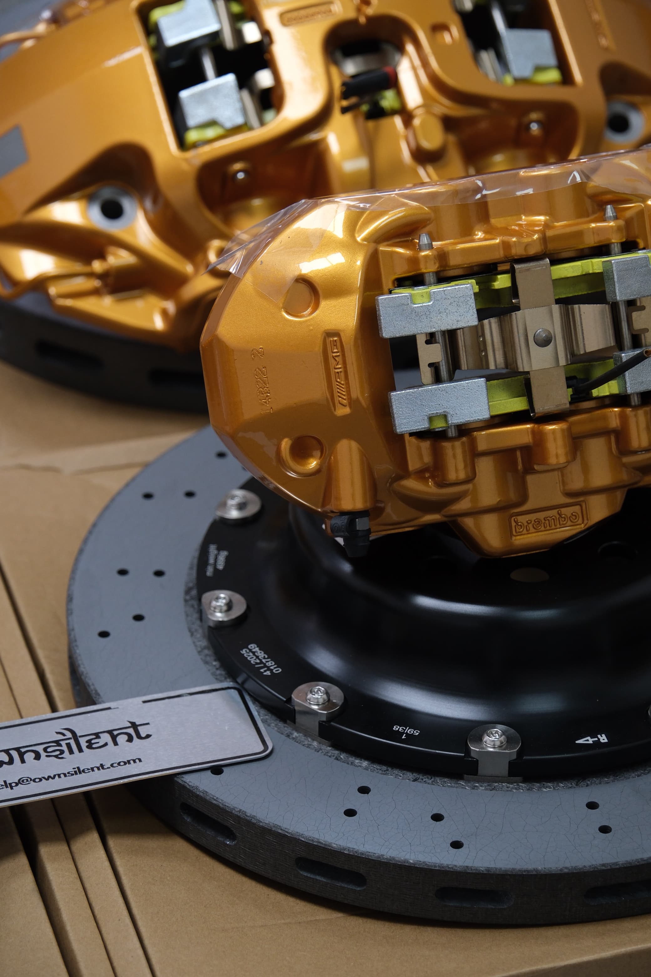 Ownsilent carbon ceramic brake rotor — Finished Rotor & Installed — Overhead Branding